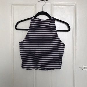 Navy and Pink Striped Sleeveless Garage Crop Top L